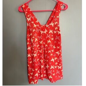 Y2K Candies Neon Pink Butterfly V-Neck Bow Back Blouse Tank Top Fairy Indie Med